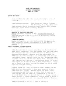 PORT OF GARIBALDI MINUTES OF MEETING May 11, 2011 CALLED TO ORDER President Folkema called the regular meeting to order at