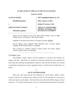 IN THE COURT OF APPEALS OF THE STATE OF IDAHO Docket No[removed]STATE OF IDAHO, Plaintiff-Respondent, v. JOHN MATTHEW LONKEY,