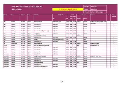 MUSIKGESESELLSCHAFT HAUSEN AG HAUSEN AG Monat Tag