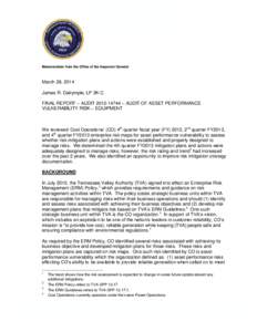 TVA RESTRICTED INFORMATION  Memorandum from the Office of the Inspector General March 28, 2014 James R. Dalrymple, LP 3K-C