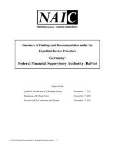 Summary of Findings and Recommendation under the Expedited Review Procedure Germany: Federal Financial Supervisory Authority (BaFin)