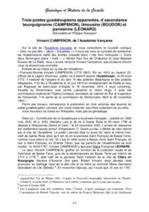 Généalogie et Histoire de la Caraïbe Trois poètes guadeloupéens apparentés, d’ascendance bourguignonne (CAMPENON), limousine (BOUDOR) et parisienne (LÉONARD) Bernadette et Philippe Rossignol