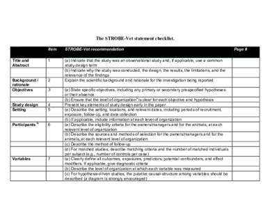 The STROBE-Vet statement checklist. Item STROBE-Vet recommendation  Title and