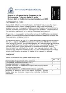 PROPONENT  EPA REFERRAL FORM  Referral of a Proposal by the Proponent to the