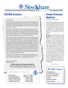 Newsletter of the International Society of Travel Medicine  CISTM8 Invitation Denali Mountain Medicine