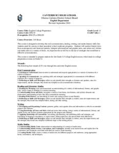 CANTERBURY HIGH SCHOOL Ottawa-Carleton District School Board English Department Revised September 2010 ___________________________________________________________________________________________________________ _