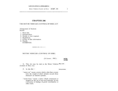 LAWS OF ANTIGUA AND BARBUDA  Motor Vehicles (Control of Hire) (CAP. 286