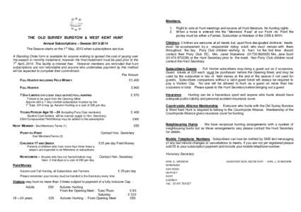 Members[removed]THE OLD SURREY BURSTOW & WEST KENT HUNT Annual Subscriptions – Season[removed]