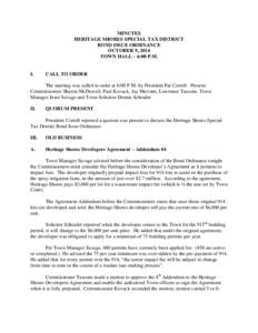 MINUTES HERITAGE SHORES SPECIAL TAX DISTRICT BOND ISSUE ORDINANCE OCTOBER 9, 2014 TOWN HALL – 6:00 P.M.