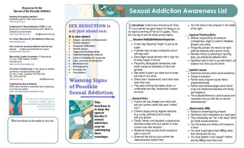 Resources for the Spouse of the Sexually Addicted Sexual Addiction Awareness List  Breaking Pornography Addiction
