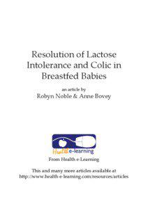 Resolution of Lactose Intolerance and Colic in Breastfed Babies