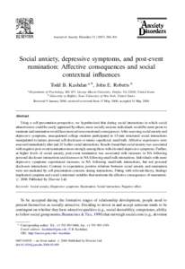 Clinical psychology / Mood disorders / Anxiety disorders / Eating disorders / Rumination / Personality tests / Social anxiety disorder / Major depressive disorder / Social anxiety / Psychiatry / Emotion / Abnormal psychology