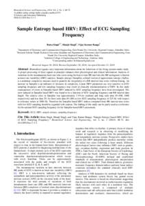 Biomedical Science and Engineering, 2014, Vol. 2, No. 3, 68-72 Available online at http://pubs.sciepub.com/bse/2/3/3 © Science and Education Publishing DOI:[removed]bse[removed]Sample Entropy based HRV: Effect of ECG Sam