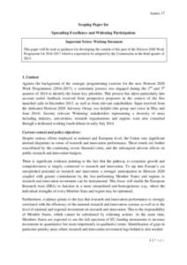 Annex 17 Scoping Paper for Spreading Excellence and Widening Participation Important Notice: Working Document This paper will be used as guidance for developing the content of this part of the Horizon 2020 Work Programme