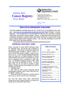 Indiana State  Cancer Registry News Briefs  Indiana State Cancer Registry