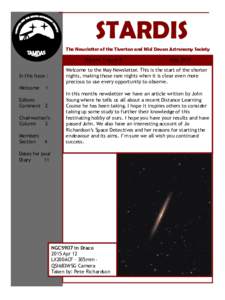 STARDIS The Newsletter of the Tiverton and Mid Devon Astronomy Society Volume 1 Issue 5 In this Issue : Welcome