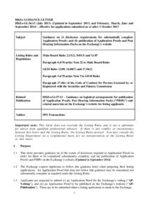 HKEx GUIDANCE LETTER HKEx-GL56-13 (JulyUpdated in September 2013, and February, March, June and September 2014) – effective for applications submitted on or after 1 October 2013 Subject