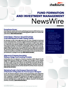 FUND FORMATION AND INVESTMENT MANAGEMENT NewsWire SPRING 2015