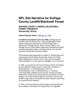 NPL Site Narrative for DuPage County Landfill/Blackwell Forest, NPL, Superfund, US EPA