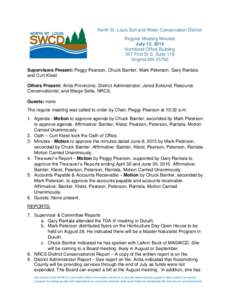 North St. Louis Soil and Water Conservation District Regular Meeting Minutes July 13, 2015 Northland Office Building 307 First St S, Suite 118 Virginia MN 55792