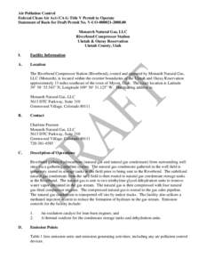 Air Pollution Control Federal Clean Air Act (CAA) Title V Permit to Operate Statement of Basis for Draft Permit No. V-UO[removed]Monarch Natural Gas, LLC Riverbend Compressor Station Uintah & Ouray Reservation