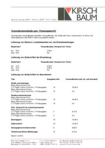 Versandkostentabelle gem. PreisangabenVO Die folgenden Versandkosten betreffen Versandkosten, die Endkunden bzw. Verbrauchern im Sinne und Geltungsbereich des BGB in Rechnung gestellt werden. Lieferung von Büchern, Lose