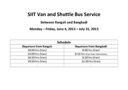 SIIT Van and Shuttle Bus Service (Summer 2014)