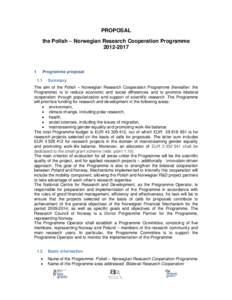 PROPOSAL the Polish – Norwegian Research Cooperation Programme[removed]