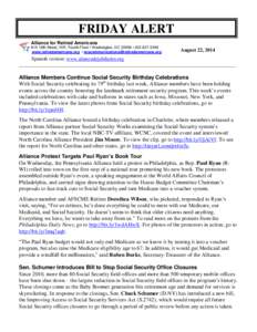 FRIDAY ALERT Alliance for Retired Americans 815 16th Street, NW, Fourth Floor • Washington, DC 20006 • [removed]www.retiredamericans.org • [removed]  August 22, 2014