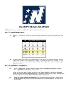 NCTB BASEBALL: RULEBOOK NCTB uses Major League Baseball rules with the following exceptions and modifications: RULE 1 – THE PLAYING FIELD 1.01: