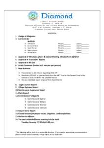 1750 E. Division Street Diamond, ILRegular Meeting of the village Board of Commission 6:00 P.M. Tuesday, January 13th 2015 Diamond Village Hall Board Room