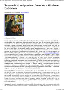 Tra scuola ed emigrazione. Intervista a Girolamo De Michele : Siderlandia  1 di 4 http://www.siderlandia.it/?p=877#more-877