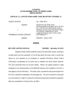 [J[removed]IN THE SUPREME COURT OF PENNSYLVANIA MIDDLE DISTRICT CASTILLE, C.J., SAYLOR, EAKIN, BAER, TODD, McCAFFERY, STEVENS, JJ. ASHLEY ZAUFLIK, Appellant