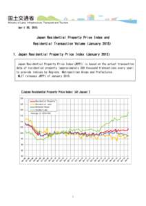 April 30, 2015  Japan Residential Property Price Index and Residential Transaction Volume（January 2015） 1. Japan Residential Property Price Index（January 2015） Japan Residential Property Price Index(JRPPI) is bas