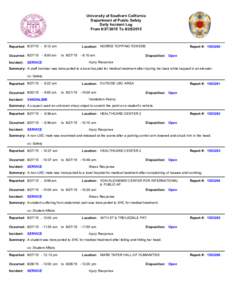 University of Southern California Department of Public Safety Daily Incident Log FromToReported: :12 am