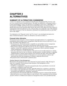 Navajo Reservoir RMP/FEA * * * * June[removed]CHAPTER 2 ALTERNATIVES SUMMARY OF ALTERNATIVES CONSIDERED A total of six alternatives were considered for this Resource Management Plan, however, only