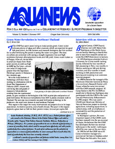 Aquanews ~ SummerSustainable Aquaculture for a Secure Future  POND DynAMICS/ Aquaculture COLLABORATIVE RESEARCH SUPPORT PROGRAM NEWSLETTER