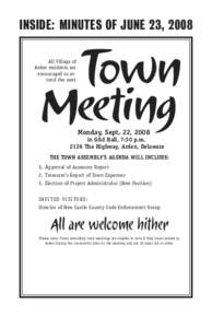 INSIDE: MINUTES OF JUNE 23, 2008  Town Meeting  All Village of