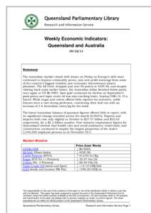 Queensland Parliamentary Library Research and Information Service Weekly Economic Indicators: Queensland and Australia[removed]