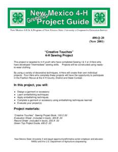 400.Q-20 (New 2001) “Creative Touches” 4-H Sewing Project This project is targeted to 4-H youth who have completed Sewing I & II or 4-Hers who