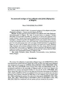 Historia naturalis bulgarica, 18: 35-63, 2007 An annotated catalogue of the millipede order Julida[removed]An annotated catalogue of the millipede order Julida (Diplopoda)