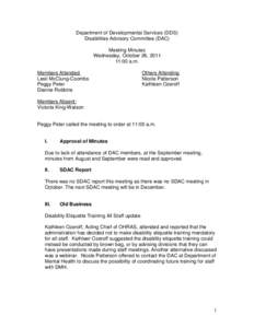 Department of Developmental Services, Disability Advisory Committee October Meeting Minutes