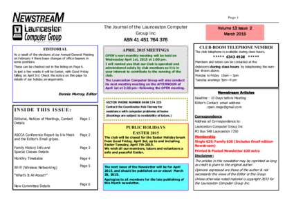 Page 1  The Journal of the Launceston Computer Group Inc ABN[removed]EDITORIAL