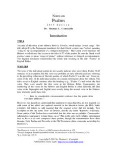 Notes on  PsalmsE d i t i o n