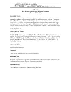 ARIZONA HISTORICAL SOCIETY 949 East Second Street Tucson, AZ[removed]Library and Archives[removed]Fax: ([removed]removed]
