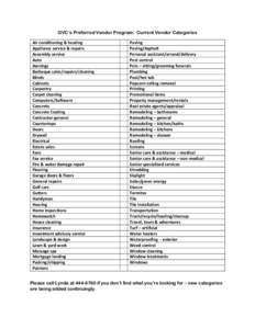 GVC’s Preferred Vendor Program: Current Vendor Categories Air conditioning & heating Appliance service & repairs Assembly service Auto Awnings