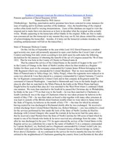 Southern Campaign American Revolution Pension Statements & Rosters Pension application of David Passmore S1924 fn21NC Transcribed by Will Graves[removed]Methodology: Spelling, punctuation and/or grammar have been correc