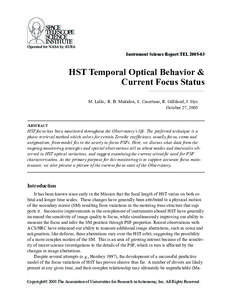 Instrument Science Report TEL[removed]HST Temporal Optical Behavior & Current Focus Status M. Lallo, R. B. Makidon, S. Casertano, R. Gilliland, J. Stys October 27, 2005