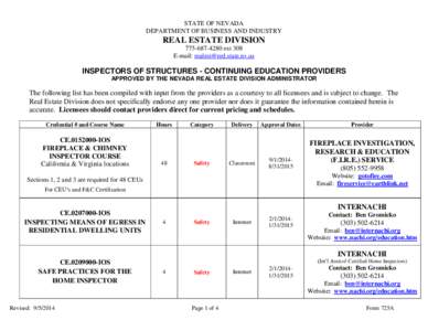 STATE OF NEVADA DEPARTMENT OF BUSINESS AND INDUSTRY REAL ESTATE DIVISION[removed]ext 308 E-mail: [removed]