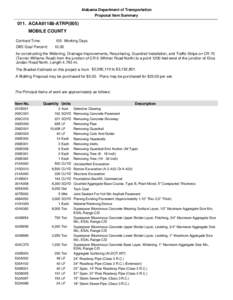 Alabama Department of Transportation Proposal Item Summary 011. ACAA61188-ATRP(005) MOBILE COUNTY Contract Time: